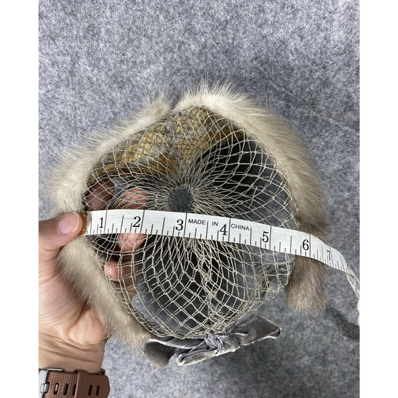 Vintage Mink Fur Hat Cap Fitted Womens Small Net Bow Veil Fascinator 50s 60s main image 4